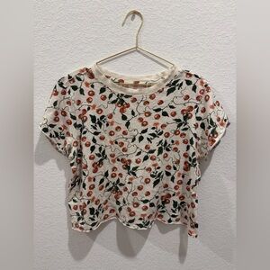 Maeve Anthropologie cotton tomato vine plant t shirt top raw edge hem